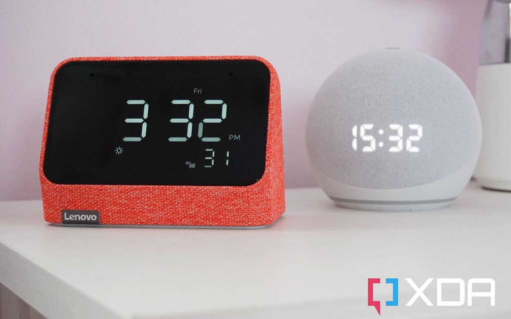Lenovo Smart Clock Essential with Alexa and Amazon Echo Dot with Clock