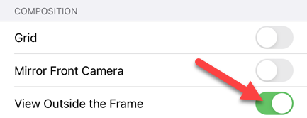 Toggle off "View Outside the Frame."