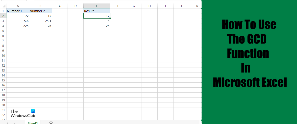 How to use Excel GCD function