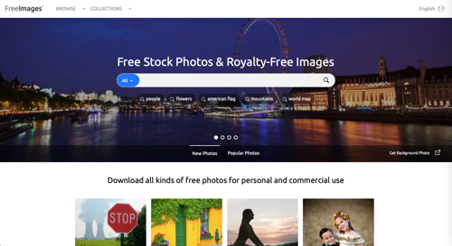 Screenshot of FreeImages home page.