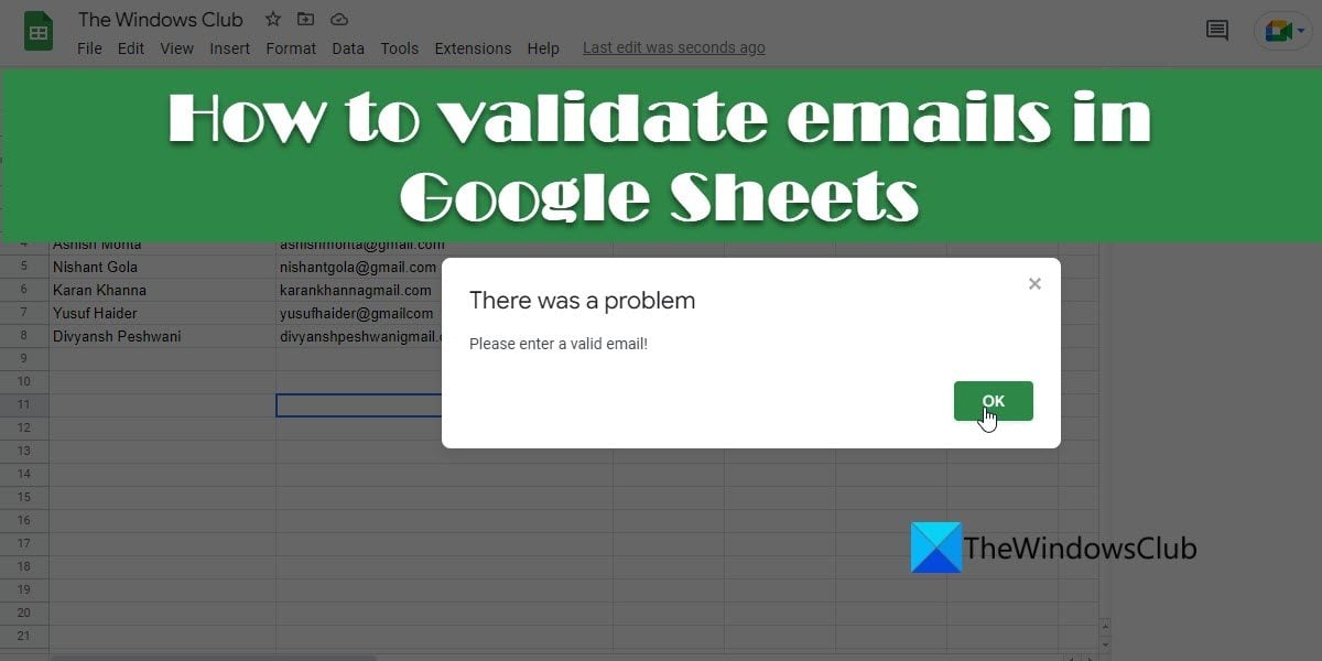 How to validate emails in Google Sheets