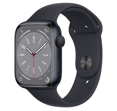 Midnight-Apple-Watch-Series-8-ze-opaską-sportową-na-białym-tłem-4