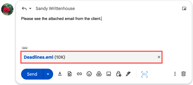 Email attached to the reply in Gmail