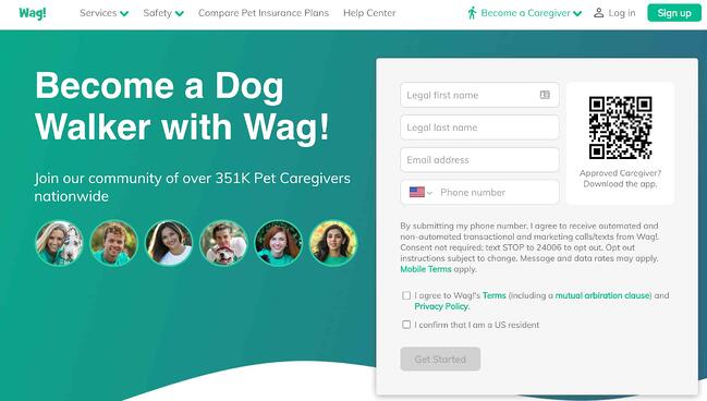 Wag landing sign up page example
