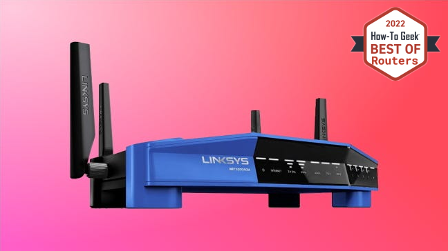 Linksys route on pink background
