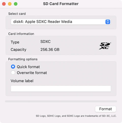 SD Card Association Memory Card Formatter for macOS
