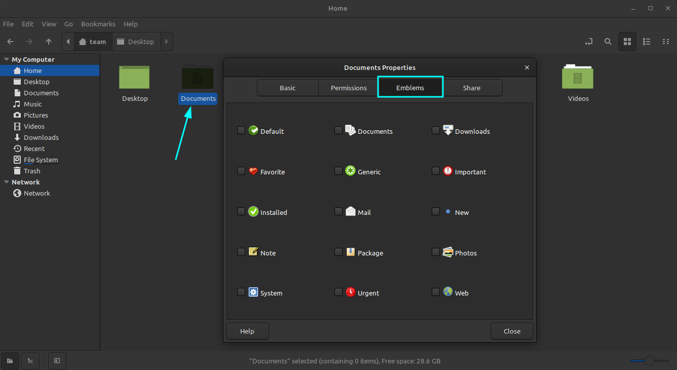 select emblems for files or folders