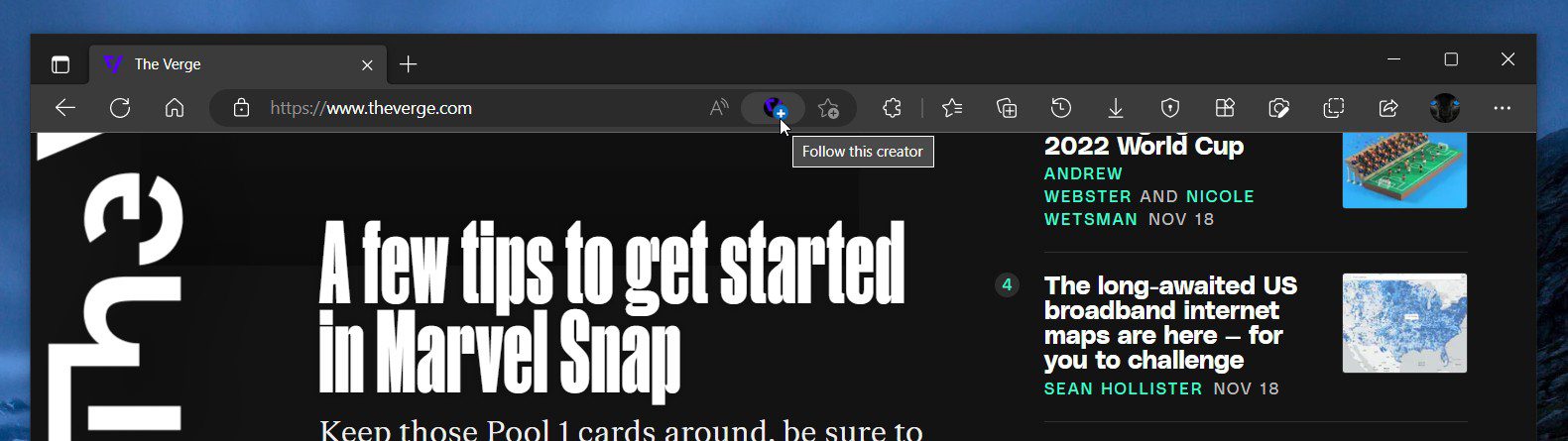 Microsoft improves “Follow this creator” feature on Edge browser