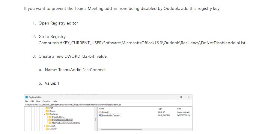 A Microsoft agora está lançando uma correção para o suplemento do Teams desabilitado no Outlook