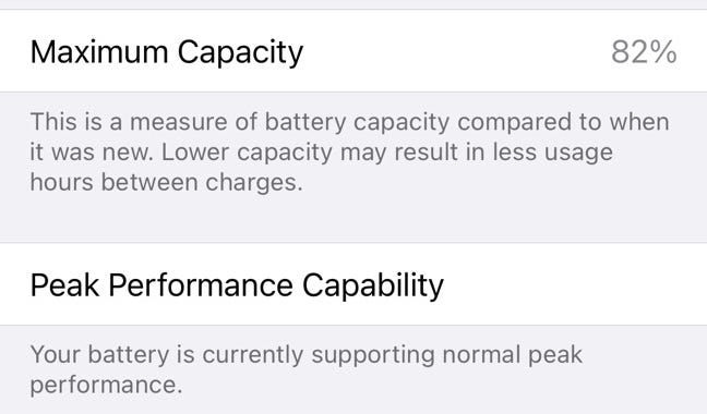 Capacità della batteria dell'iPhone nelle impostazioni iOS