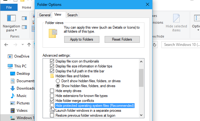 Scroll through the list and untick "Hide Ppotected Operating System Files." 