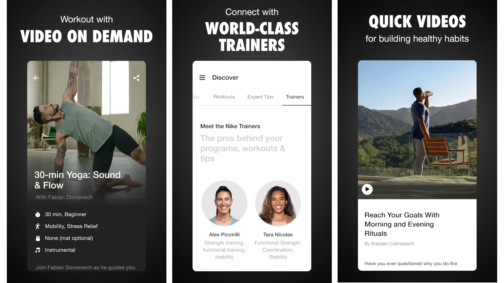 A series of images show the Nike Training Club app.