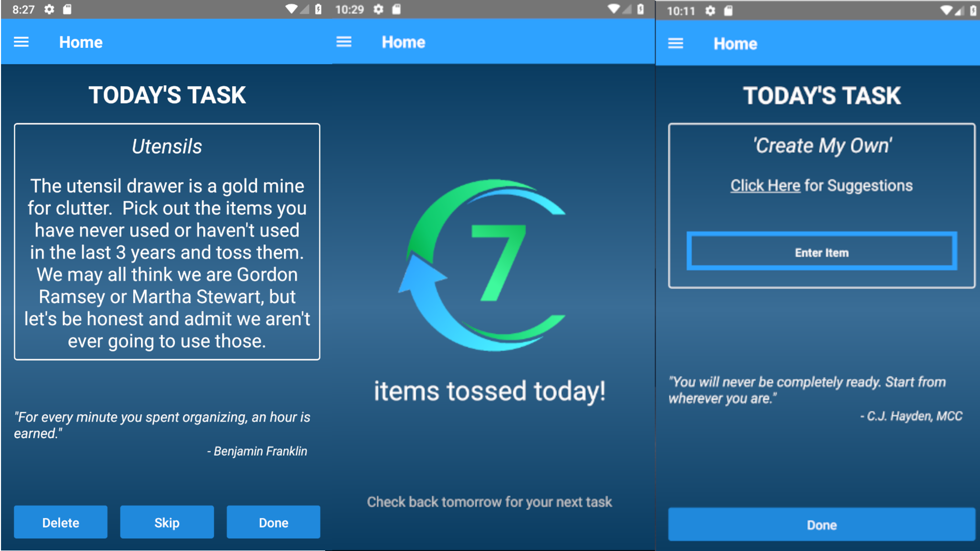 A series of images show the Toss app.