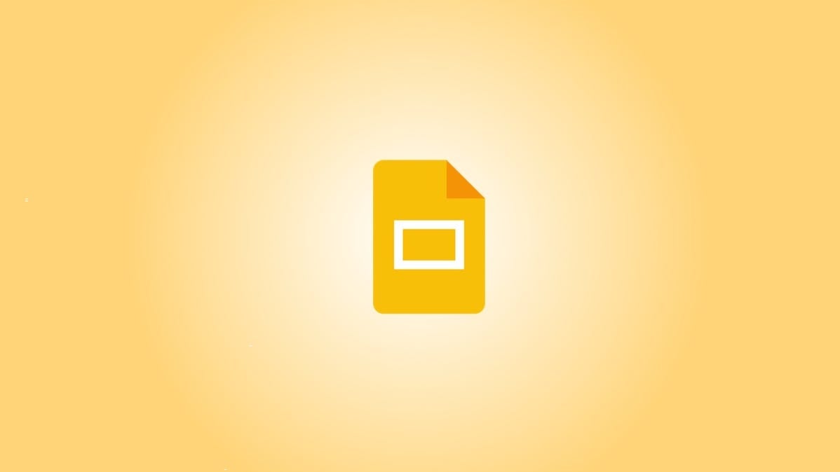 Google Slides logo against a yellow gradient background.