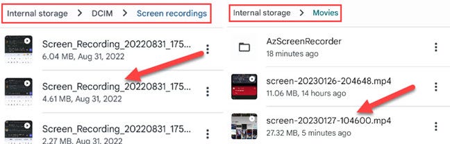 Screen recordings in the file manager.