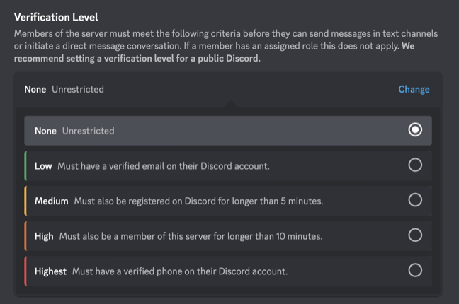 Increase verification level on Discord