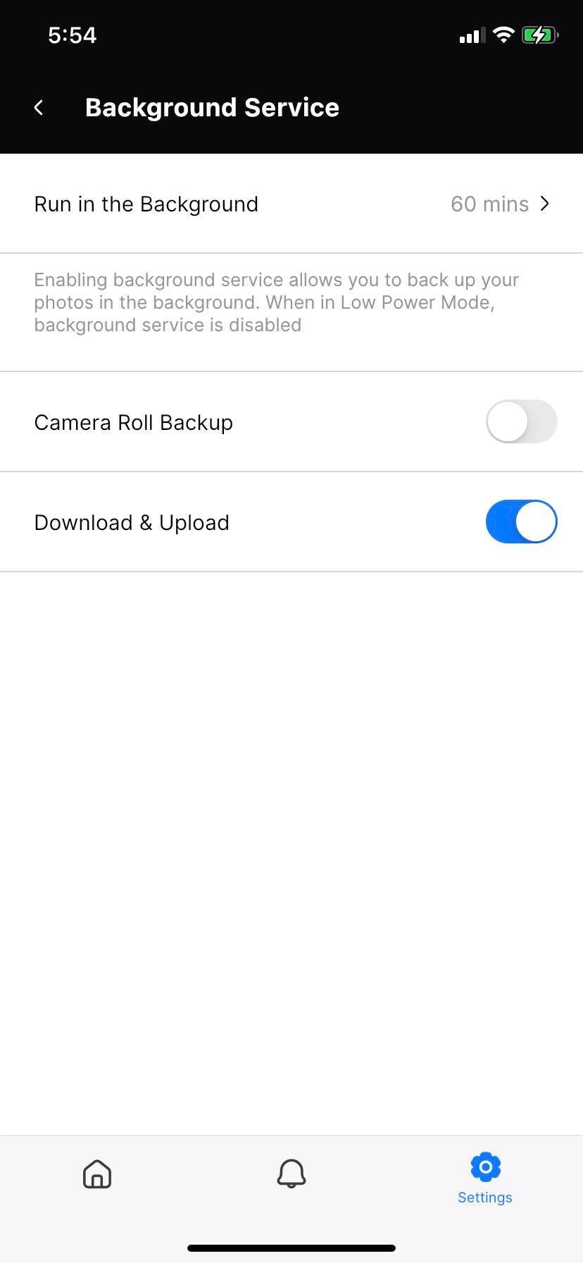 Amber iX mobile app settings screen