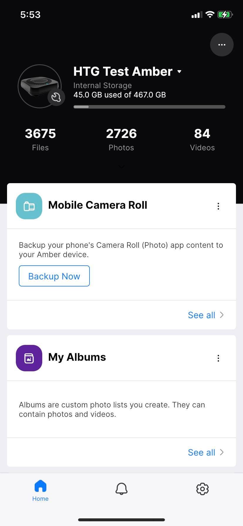 Amber iX mobile app main screen