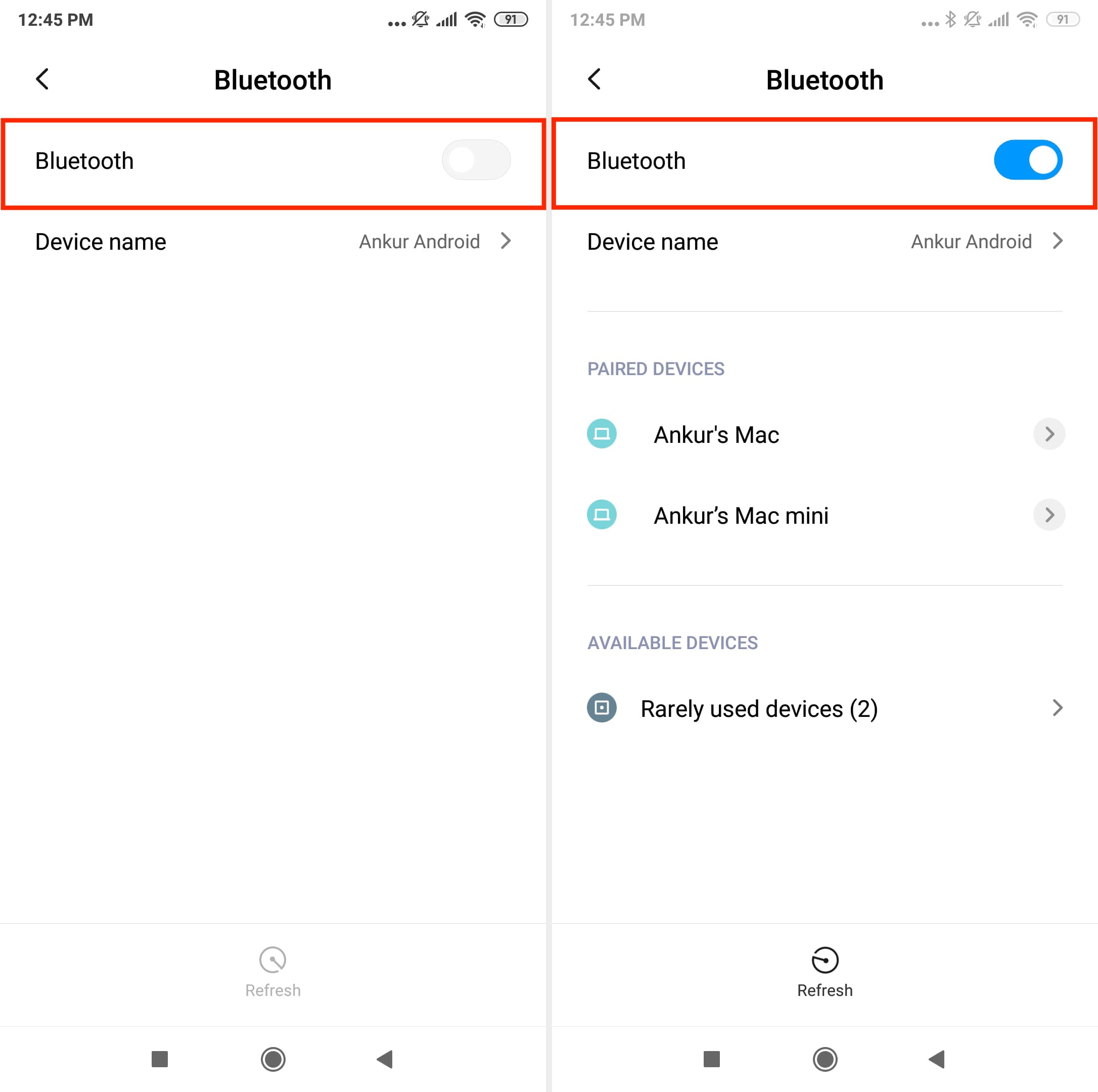 Disable and enable Bluetooth on Android phone
