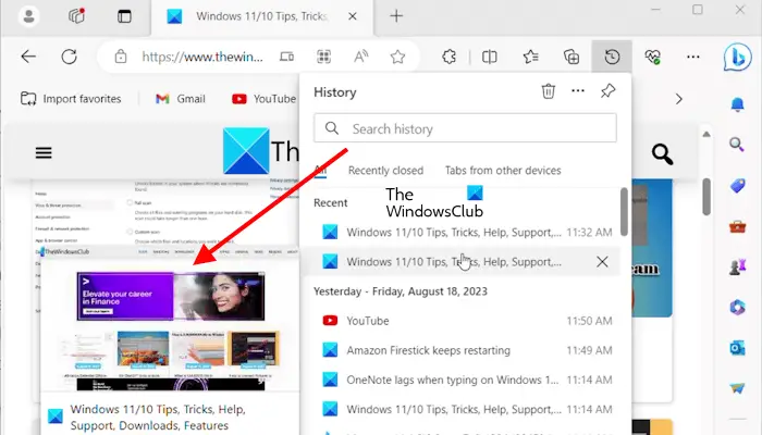 How to enable Save screenshots of site for History in Microsoft Edge