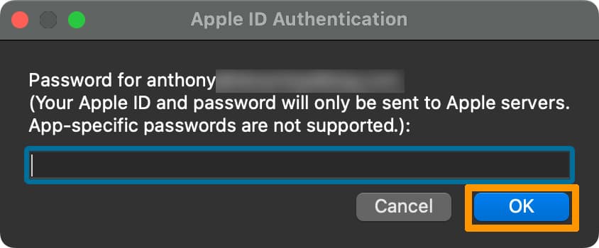 Enter Apple ID password into Sideloadly then click OK.